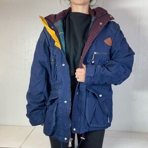 Vintage Dark Blue Canvas Cargo Utility Outdoor Coat